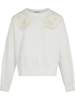 Sweat blanc à motifs avec une coupe droite et des manches longues