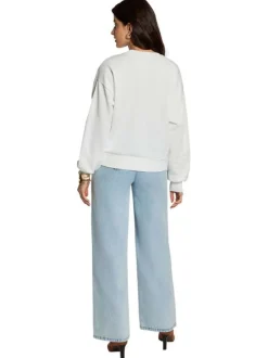 Sweat blanc à motifs avec une coupe droite et des manches longues
