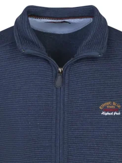 Sweat bleu côtelé avec un col montant zippé et des manches longues
