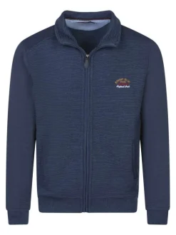 Sweat bleu côtelé avec un col montant zippé et des manches longues