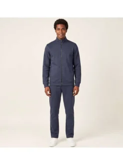 Sweat bleu foncé uni avec une coupe droite et un col montant