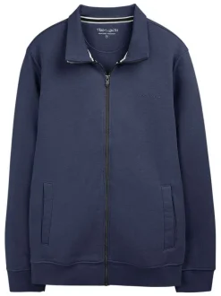 Sweat bleu foncé uni avec une coupe droite et un col montant