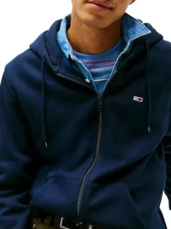 Sweat bleu marine à capuche zippé en coton mélangé avec 1 poche kangourou