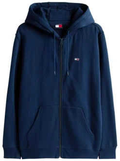 Sweat bleu marine à capuche zippé en coton mélangé avec 1 poche kangourou
