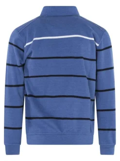 Sweat bleu à rayure avec une coupe droite et un col polo à boutons