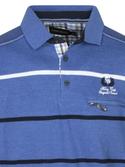 Sweat bleu à rayure avec une coupe droite et un col polo à boutons