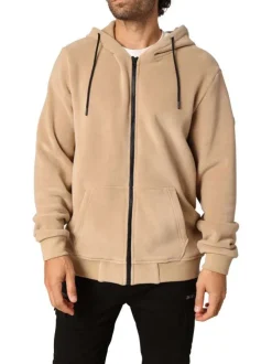 Sweat camel en maille polaire à capuche et cordon de serrage