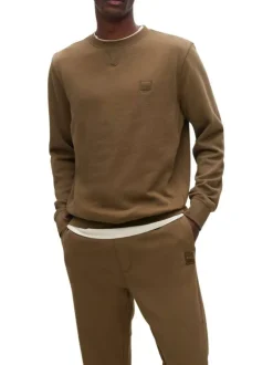 Sweat camel uni en coton avec un col rond et des manches longues