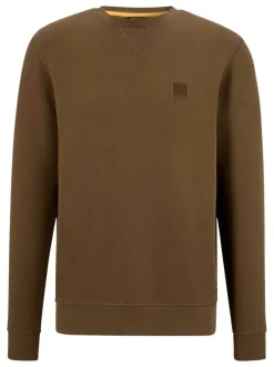 Sweat camel uni en coton avec un col rond et des manches longues
