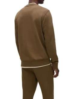 Sweat camel uni en coton avec un col rond et des manches longues