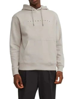 Sweat à capuche beige uni avec une coupe droite et une poche kangourou