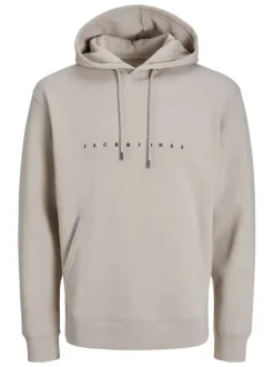 Sweat à capuche beige uni avec une coupe droite et une poche kangourou
