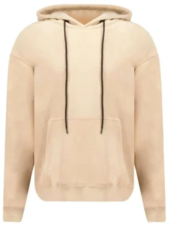 Sweat à capuche beige uni avec une coupe droite et une poche kangourou