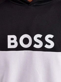 Sweat à capuche bicolore noir et blanc avec une coupe droite