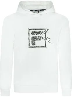 Sweat à capuche blanc en coton uni avec logo floqué coupe droite à manches longues