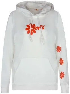 Sweat à capuche blanc fantaisie en coton avec logo floqué
