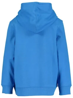 Sweat à capuche bleu en coton avec un dinosaure floqué sur une planche de surf