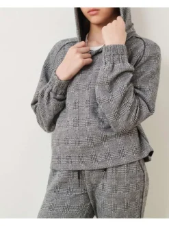 Sweat à capuche CHECK avec carreaux motifs pieds de poule et poignets resserrés