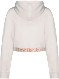 Sweat à capuche écru uni avec une coupe cropped