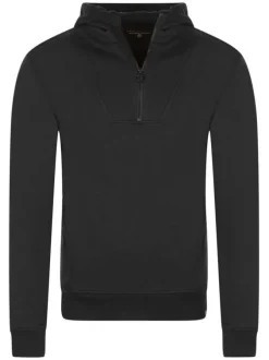 Sweat à capuche en coton anthracite uni avec half zip métallique