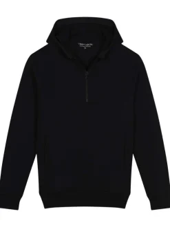Sweat à capuche en coton anthracite uni avec half zip métallique