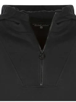 Sweat à capuche en coton anthracite uni avec half zip métallique