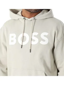 Sweat à capuche en coton beige uni avec une coupe droite et une poche