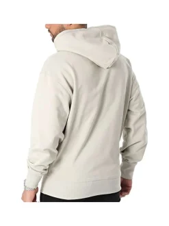 Sweat à capuche en coton beige uni avec une coupe droite et une poche
