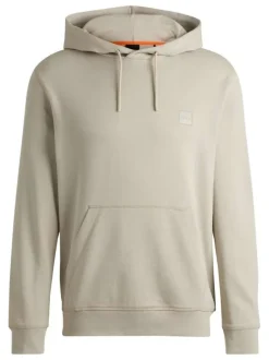 Sweat à capuche en coton beige uni à coupe droite avec une grande poche