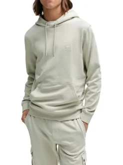 Sweat à capuche en coton beige uni à coupe droite avec une grande poche