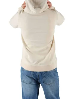Sweat à capuche en coton beige uni à coupe droite et un imprimé crâne devant
