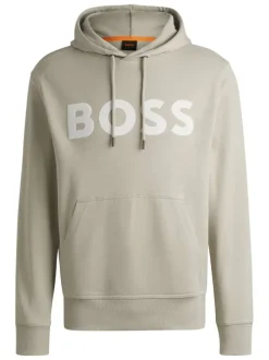 Sweat à capuche en coton beige uni à coupe regular fit avec le logo