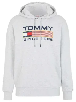 Sweat à capuche en coton biologique gris uni avec une coupe droite col croisé