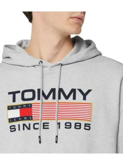 Sweat à capuche en coton biologique gris uni avec une coupe droite col croisé