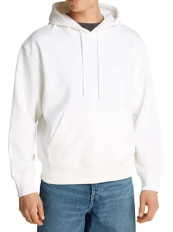 Sweat à capuche en coton blanc avec une coupe droite et un imprimé au dos