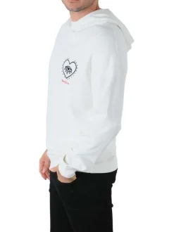 Sweat à capuche en coton blanc uni avec une coupe droite et coeur brodé