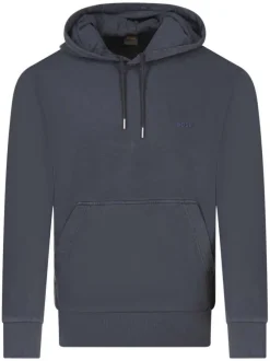 Sweat à capuche en coton bleu marine uni à coupe droite avec une poche