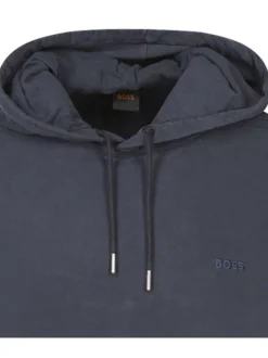 Sweat à capuche en coton bleu marine uni à coupe droite avec une poche