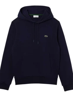 Sweat à capuche en coton bleu marine uni à coupe droite et poche kangourou