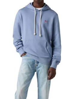 Sweat à capuche en coton bleu uni avec une coupe droite et nom iconique
