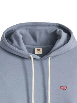 Sweat à capuche en coton bleu uni avec une coupe droite et nom iconique