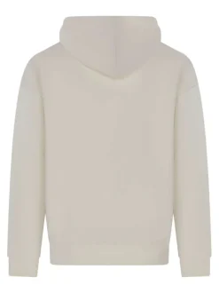 Sweat à capuche en coton écru uni à coupe droite avec le logo brodé