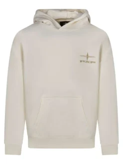 Sweat à capuche en coton écru uni à coupe droite avec le logo brodé