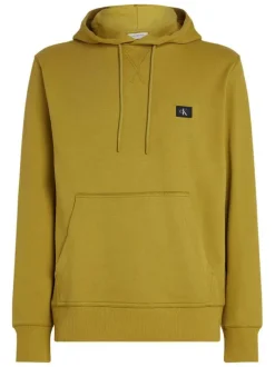Sweat à capuche en coton kaki uni à coupe droite avec un petit patch