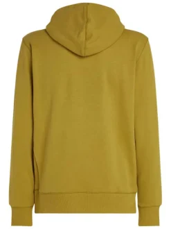 Sweat à capuche en coton kaki uni à coupe droite avec un petit patch