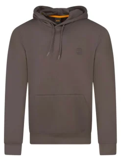 Sweat à capuche en coton marron uni avec une coupe droite et une poche