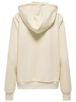 Sweat capuche en coton mélangé beige uni avec une coupe droite