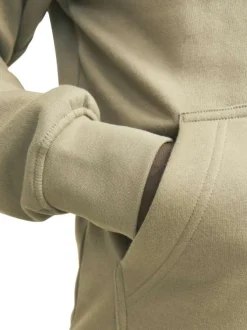 Sweat à capuche en coton mélangé beige uni à coupe droite avec petite écriture