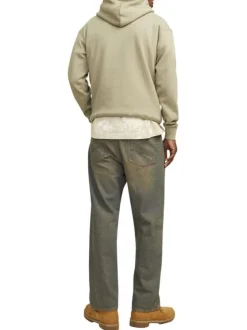 Sweat à capuche en coton mélangé beige uni à coupe droite avec petite écriture