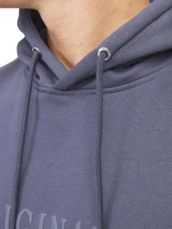 Sweat à capuche en coton mélangé bleu indigo uni à coupe droite avec écriture